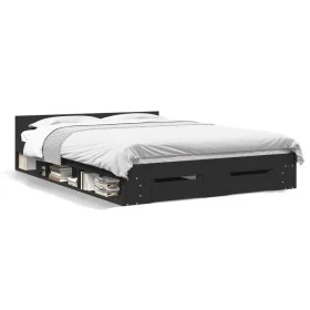 Black engineered wood bed with drawers 140x200 cm by vidaXL, Beds and slatted bases - Ref: Foro24-3280749, Price: 192,57 €, D...