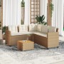 Sofá de jardín en forma de L con mesa y cojines ratán PE beige de vidaXL, Conjuntos de jardín - Ref: Foro24-369050, Precio: 2...