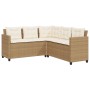 Sofá de jardín en forma de L con mesa y cojines ratán PE beige de vidaXL, Conjuntos de jardín - Ref: Foro24-369050, Precio: 2...