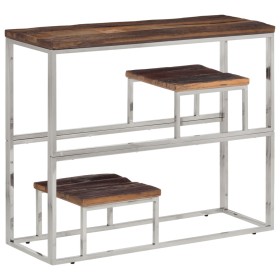 Mesa consola acero inoxidable madera maciza traviesa plateado de vidaXL, Mesas auxiliares - Ref: Foro24-350013, Precio: 95,42...