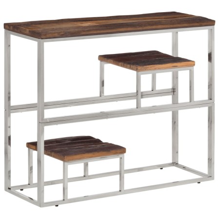 Mesa consola acero inoxidable madera maciza traviesa plateado de vidaXL, Mesas auxiliares - Ref: Foro24-350013, Precio: 95,42...