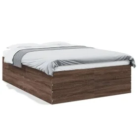 Oak brown engineered wood bed frame 120x190 cm by vidaXL, Beds and slatted bases - Ref: Foro24-3280957, Price: 137,71 €, Disc...