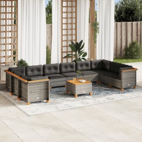 Set de sofás de jardín 11 pzas y cojines ratán sintético gris de vidaXL, Conjuntos de jardín - Ref: Foro24-3262026, Precio: 7...
