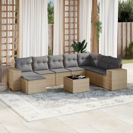 Set de sofás de jardín 9 pzas con cojines ratán sintético beige en Conjuntos de jardín | Comprar online en Foru.es