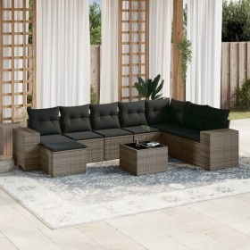 Set de muebles de jardín 9 pzas y cojines ratán sintético gris en Conjuntos de jardín | Comprar online en Foru.es