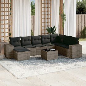 Set de muebles de jardín 9 pzas y cojines ratán sintético gris en Conjuntos de jardín | Comprar online en Foru.es