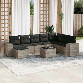 Set muebles jardín 9 pzas y cojines ratán sintético gris claro en Conjuntos de jardín | Comprar online en Foru.es
