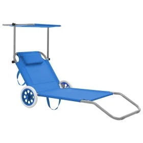 Folding sun lounger with canopy and gray steel wheels by vidaXL, Loungers - Ref: Foro24-44322, Price: 73,98 €, Discount: %