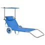 Folding sun lounger with canopy and gray steel wheels by vidaXL, Loungers - Ref: Foro24-44322, Price: 73,98 €, Discount: %