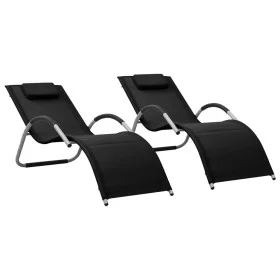 Tumbonas 2 unidades textilene negro y gris de vidaXL, Tumbonas - Ref: Foro24-310517, Precio: 133,60 €, Descuento: %