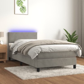 Cama box spring colchón y LED terciopelo gris claro 100x200 cm de vidaXL, Camas y somieres - Ref: Foro24-3134267, Precio: 304...