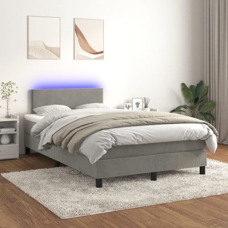 Cama box spring colchón y LED terciopelo gris claro 120x200 cm de vidaXL, Camas y somieres - Ref: Foro24-3134273, Precio: 381...