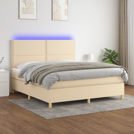 Cama box spring colchón y luces LED tela crema 160x200 cm de vidaXL, Camas y somieres - Ref: Foro24-3135370, Precio: 602,48 €...