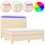 Cama box spring colchón y luces LED tela crema 160x200 cm de vidaXL, Camas y somieres - Ref: Foro24-3135770, Precio: 618,53 €...