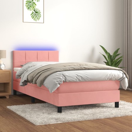 Cama box spring colchón y LED terciopelo rosa 80x200 cm de vidaXL, Camas y somieres - Ref: Foro24-3134374, Precio: 274,80 €, ...