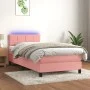 Box spring bed with mattress and LED pink velvet 80x200 cm by vidaXL, Beds and slatted bases - Ref: Foro24-3134374, Price: 27...