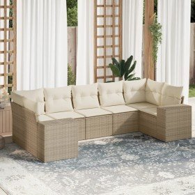 Set sofás de jardín 7 piezas y cojines ratán sintético beige en Conjuntos de jardín | Comprar online en Foru.es