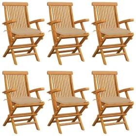 Sillas de jardín 6 uds madera maciza de teca con cojines beige de vidaXL, Sillas de jardín - Ref: Foro24-3062559, Precio: 446...