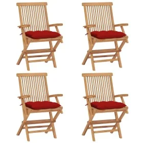 Sillas de jardín 4 uds madera maciza de teca con cojines rojos de vidaXL, Sillas de jardín - Ref: Foro24-3065638, Precio: 357...