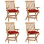 Sillas de jardín 4 uds madera maciza de teca con cojines rojos de vidaXL, Sillas de jardín - Ref: Foro24-3065638, Precio: 395...