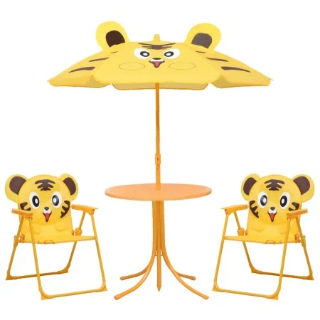 Mesa y sillas de jardín infantil 3 pzas con sombrilla amarillo de vidaXL, Conjuntos de jardín - Ref: Foro24-48100, Precio: 66...