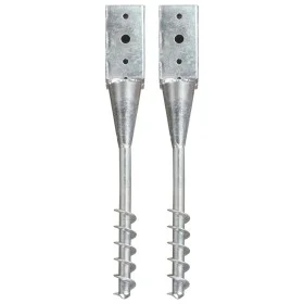 Picas de tierra 2 unidades acero galvanizado plateado 7x7x56 cm de vidaXL, Puntas para anclaje en el suelo - Ref: Foro24-1454...