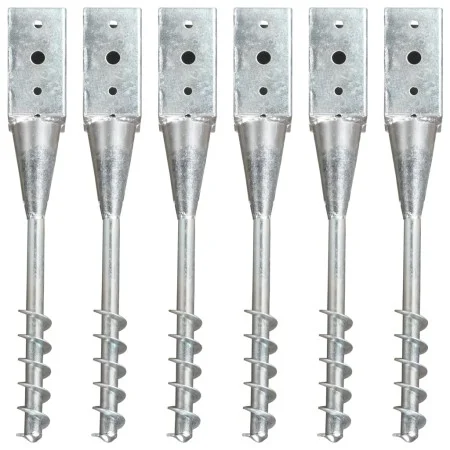 Ground spikes 6 units galvanized steel silver 10x10x57 cm by vidaXL, Spikes for anchoring in the ground - Ref: Foro24-145442,...
