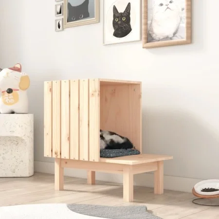 Casa para gatos de madera maciza de pino 60x36x60 cm de vidaXL, Mobiliario para gatos - Ref: Foro24-822452, Precio: 49,99 €, ...