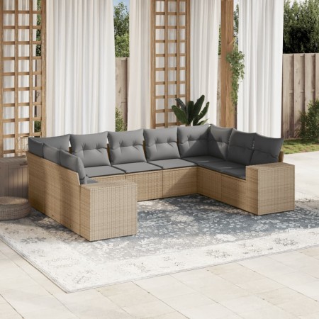 Set de sofás de jardín 9 pzas con cojines ratán sintético beige en Conjuntos de jardín | Comprar online en Foru.es