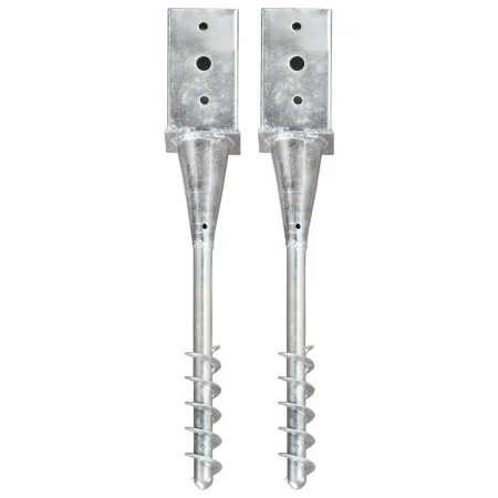 Ground spikes 2 units galvanized steel silver 8x8x57 cm by vidaXL, Spikes for anchoring in the ground - Ref: Foro24-145437, P...