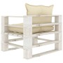 Sofá de jardín de palets madera con cojines crema de vidaXL, Sofás de exterior - Ref: Foro24-3052444, Precio: 107,34 €, Descu...