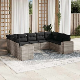 Set muebles jardín 9 pzas y cojines ratán sintético gris claro en Conjuntos de jardín | Comprar online en Foru.es
