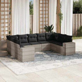 Set muebles jardín 9 pzas y cojines ratán sintético gris claro en Conjuntos de jardín | Comprar online en Foru.es