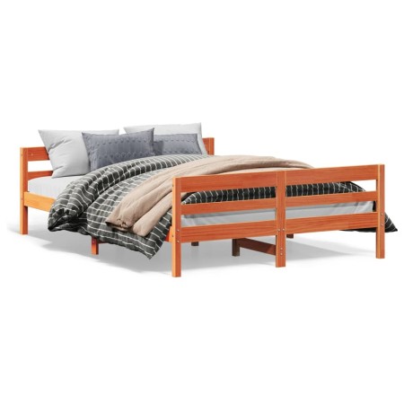 Estructura cama con cabecero madera pino marrón cera 140x200 cm de vidaXL, Camas y somieres - Ref: Foro24-842789, Precio: 132...