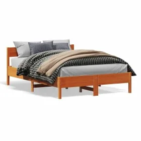 Estructura cama con cabecero madera pino marrón cera 150x200 cm de vidaXL, Camas y somieres - Ref: Foro24-842749, Precio: 125...