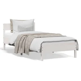 Estructura de cama con cabecero madera de pino blanca 90x200 cm de vidaXL, Camas y somieres - Ref: Foro24-842763, Precio: 99,...