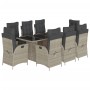Set comedor de jardín 9 pzas cojines ratán sintético gris claro de vidaXL, Conjuntos de jardín - Ref: Foro24-3213132, Precio:...