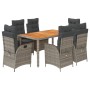 Set comedor jardín 7 pzas y cojines ratán sintético gris de vidaXL, Conjuntos de jardín - Ref: Foro24-3213107, Precio: 887,57...