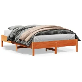 Solid wax brown pine wood bed frame 160x200 cm by vidaXL, Beds and slatted bases - Ref: Foro24-842693, Price: 124,63 €, Disco...