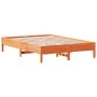 Solid wax brown pine wood bed frame 160x200 cm by vidaXL, Beds and slatted bases - Ref: Foro24-842693, Price: 124,63 €, Disco...
