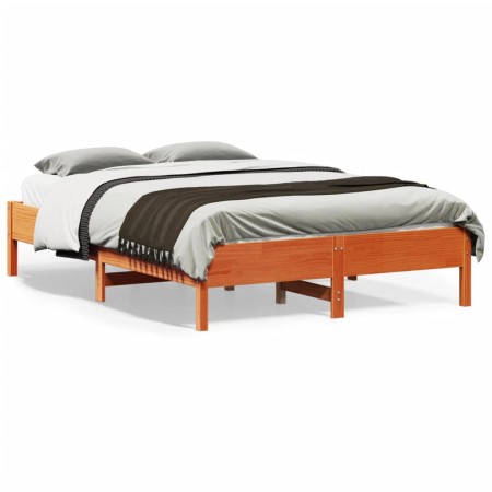 Estructura de cama madera maciza pino marrón cera 135x190 cm de vidaXL, Camas y somieres - Ref: Foro24-842721, Precio: 105,27...