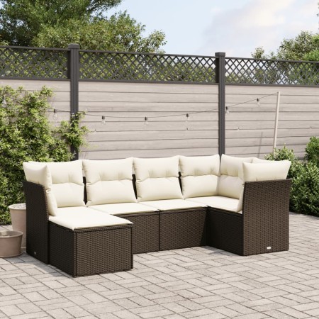 Set sofás de jardín 6 piezas y cojines ratán sintético marrón de vidaXL, Conjuntos de jardín - Ref: Foro24-3263179, Precio: 3...