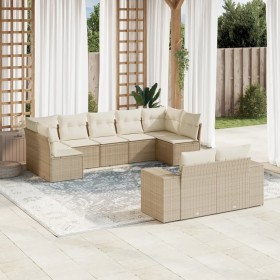 Set de sofás de jardín 9 pzas con cojines ratán sintético beige en Conjuntos de jardín | Comprar online en Foru.es