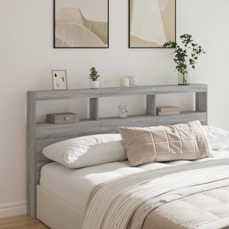Cabecero de cama con luz LED gris Sonoma 180x17x102 cm de vidaXL, Cabeceros y pies de cama - Ref: Foro24-839215, Precio: 116,...