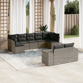 Set de muebles de jardín 9 pzas y cojines ratán sintético gris en Conjuntos de jardín | Comprar online en Foru.es