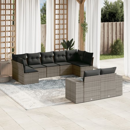 Set de muebles de jardín 9 pzas y cojines ratán sintético gris en Conjuntos de jardín | Comprar online en Foru.es