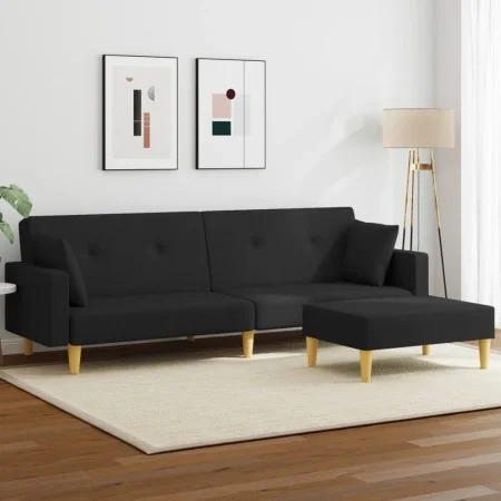 Sofá cama de 2 plazas con taburete tela negro de vidaXL, Sofás - Ref: Foro24-3216242, Precio: 358,67 €, Descuento: %