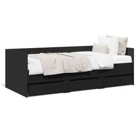 Tumbona con cajones madera de ingeniería negro 90x190 cm de vidaXL, Camas y somieres - Ref: Foro24-3280826, Precio: 207,59 €,...