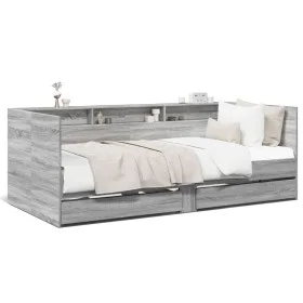 Tumbona con cajones madera ingeniería gris Sonoma 90x200 cm de vidaXL, Camas y somieres - Ref: Foro24-3280851, Precio: 241,49...