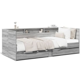 Tumbona con cajones madera ingeniería gris Sonoma 90x200 cm de vidaXL, Camas y somieres - Ref: Foro24-3280851, Precio: 243,39...